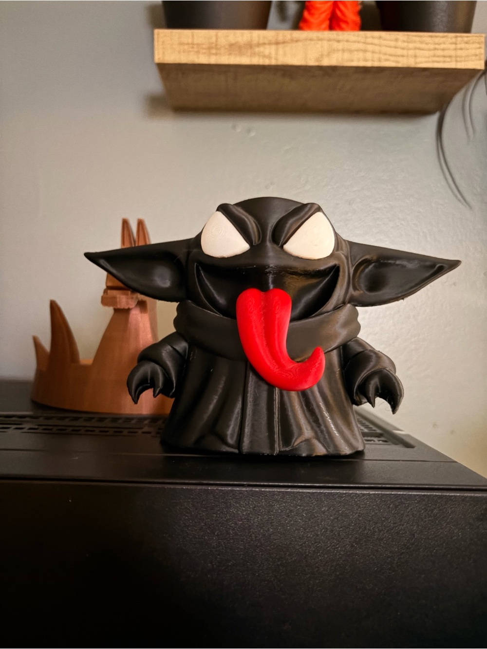 Black Horror Baby Yoda-style Vinyl Figure with Red Tongue